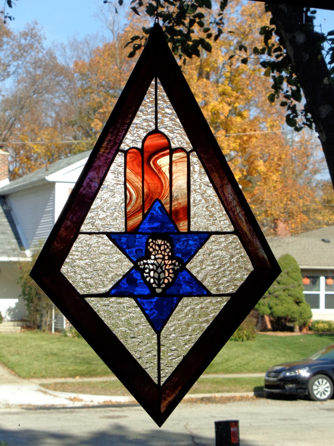 Flaming Stained Glass Hamsa