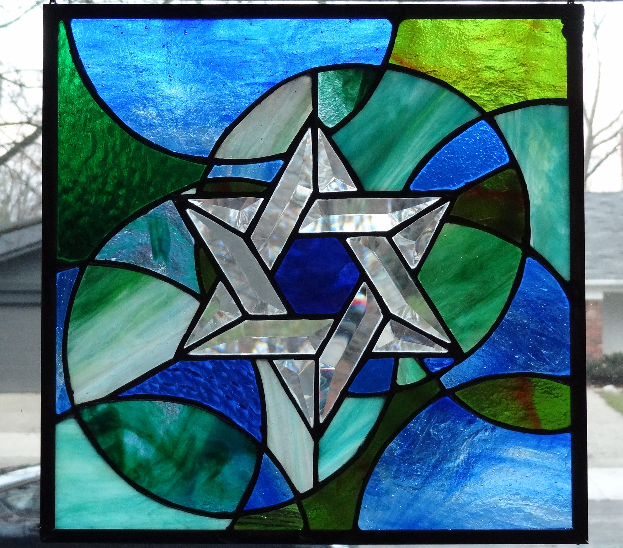 Magain David (Star of David) in Beveled and Stained Glass