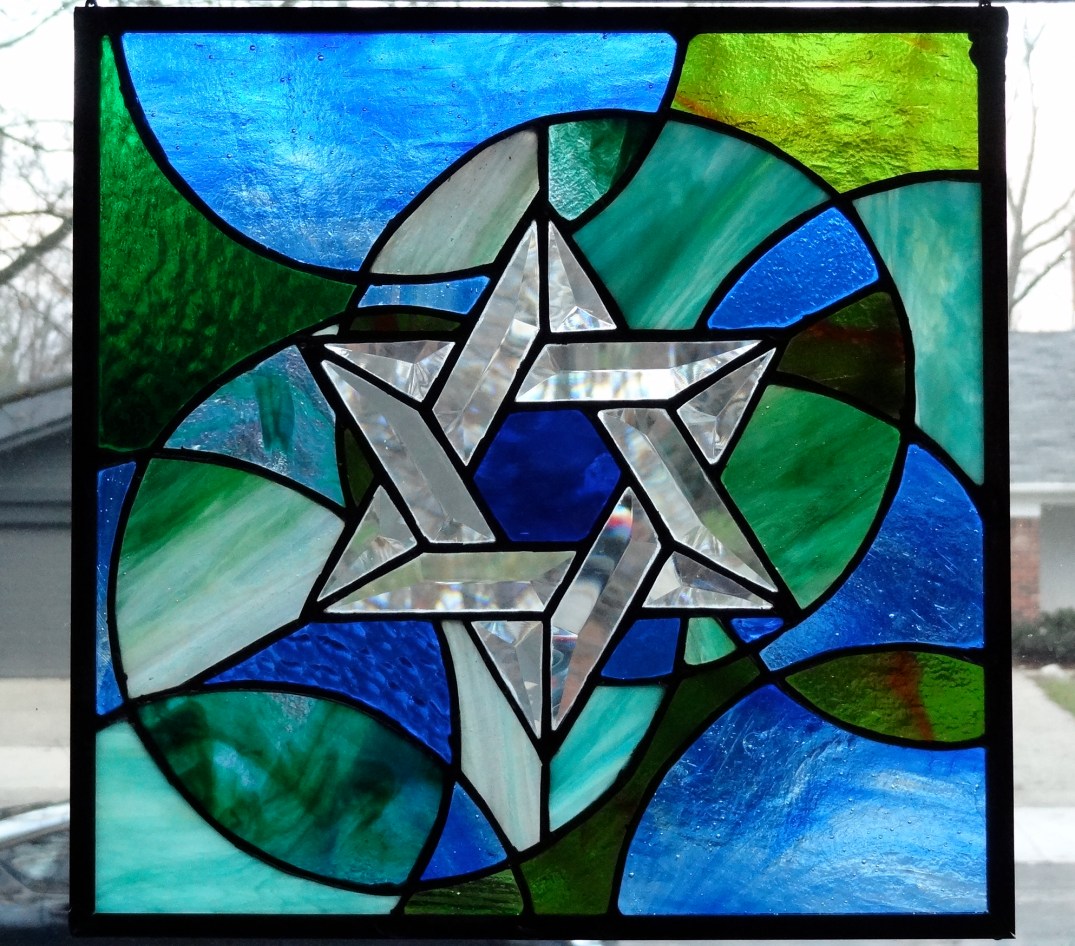 Magain David (Star of David) in Beveled and Stained Glass